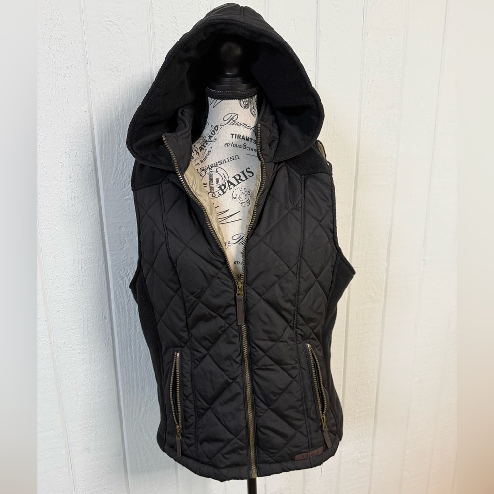 Women's Black Quilted Hooded Vest
